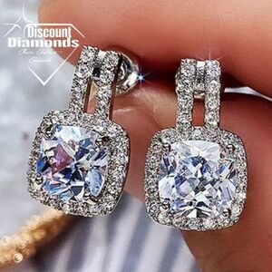 White Halo 3 Ct. Diamond  & White Baguette Diamond Stud back Earrings  925